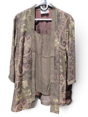 Sheri Martin Olive, Brown & Taupe Paisley Layered Tunic
